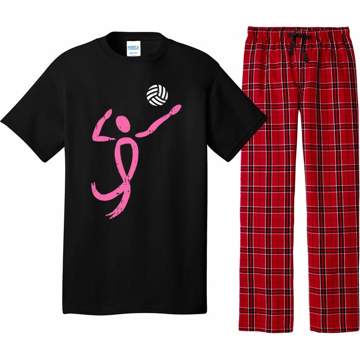 Volleyball Pink Ribbon Breast Cancer Awareness Sport Gift Pajama Set