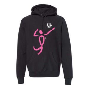 Volleyball Pink Ribbon Breast Cancer Awareness Sport Gift Premium Hoodie