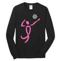 Volleyball Pink Ribbon Breast Cancer Awareness Sport Gift Tall Long Sleeve T-Shirt