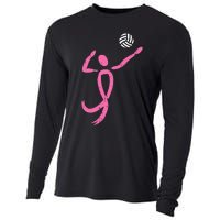 Volleyball Pink Ribbon Breast Cancer Awareness Sport Gift Cooling Performance Long Sleeve Crew