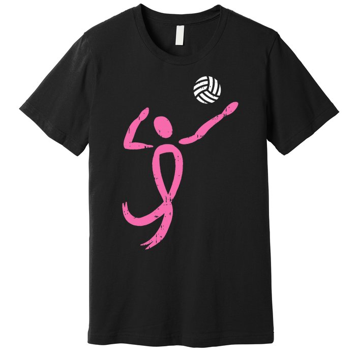 Volleyball Pink Ribbon Breast Cancer Awareness Sport Gift Premium T-Shirt