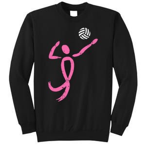 Volleyball Pink Ribbon Breast Cancer Awareness Sport Gift Tall Sweatshirt