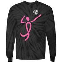 Volleyball Pink Ribbon Breast Cancer Awareness Sport Gift Tie-Dye Long Sleeve Shirt