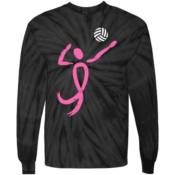 Volleyball Pink Ribbon Breast Cancer Awareness Sport Gift Tie-Dye Long Sleeve Shirt