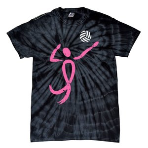 Volleyball Pink Ribbon Breast Cancer Awareness Sport Gift Tie-Dye T-Shirt