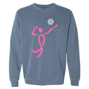 Volleyball Pink Ribbon Breast Cancer Awareness Sport Gift Garment-Dyed Sweatshirt