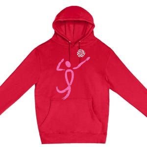 Volleyball Pink Ribbon Breast Cancer Awareness Sport Gift Premium Pullover Hoodie