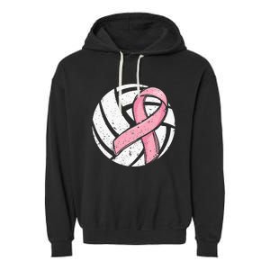 Volleyball Pink Ribbon Breast Cancer Awareness Sport Lover Garment-Dyed Fleece Hoodie