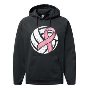 Volleyball Pink Ribbon Breast Cancer Awareness Sport Lover Performance Fleece Hoodie