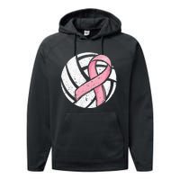 Volleyball Pink Ribbon Breast Cancer Awareness Sport Lover Performance Fleece Hoodie