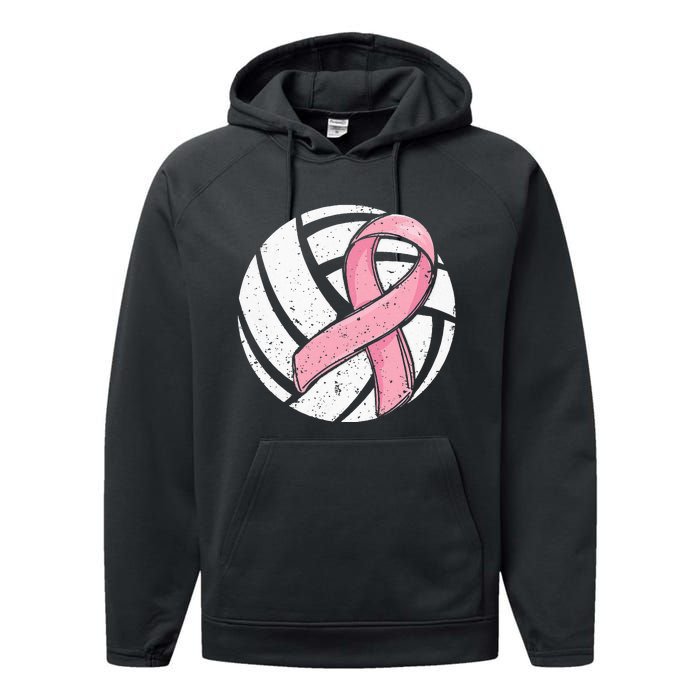 Volleyball Pink Ribbon Breast Cancer Awareness Sport Lover Performance Fleece Hoodie