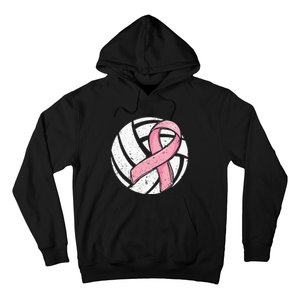 Volleyball Pink Ribbon Breast Cancer Awareness Sport Lover Hoodie