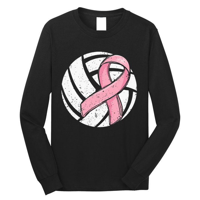 Volleyball Pink Ribbon Breast Cancer Awareness Sport Lover Long Sleeve Shirt