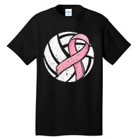 Volleyball Pink Ribbon Breast Cancer Awareness Sport Lover Tall T-Shirt