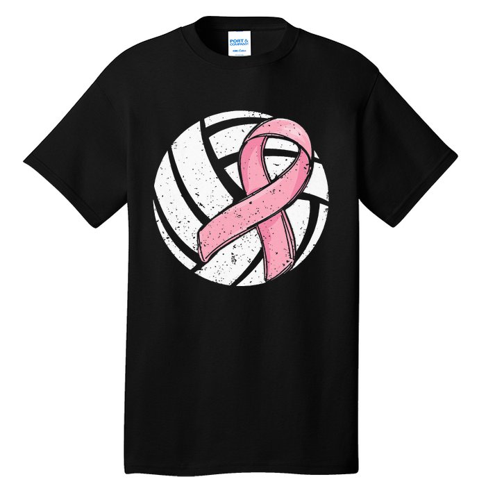 Volleyball Pink Ribbon Breast Cancer Awareness Sport Lover Tall T-Shirt