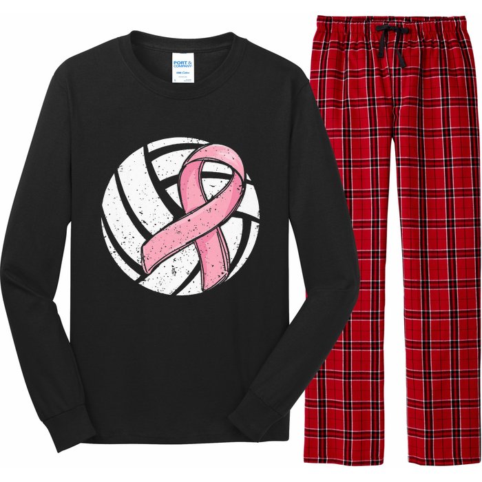 Volleyball Pink Ribbon Breast Cancer Awareness Sport Lover Long Sleeve Pajama Set