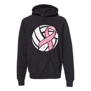 Volleyball Pink Ribbon Breast Cancer Awareness Sport Lover Premium Hoodie