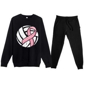 Volleyball Pink Ribbon Breast Cancer Awareness Sport Lover Premium Crewneck Sweatsuit Set