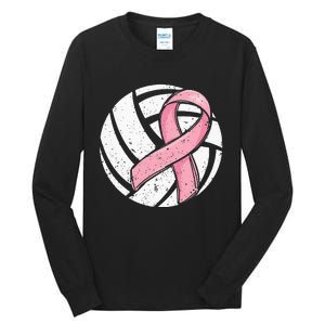 Volleyball Pink Ribbon Breast Cancer Awareness Sport Lover Tall Long Sleeve T-Shirt