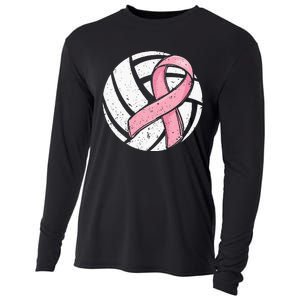 Volleyball Pink Ribbon Breast Cancer Awareness Sport Lover Cooling Performance Long Sleeve Crew