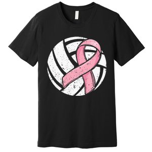 Volleyball Pink Ribbon Breast Cancer Awareness Sport Lover Premium T-Shirt