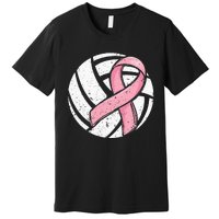 Volleyball Pink Ribbon Breast Cancer Awareness Sport Lover Premium T-Shirt