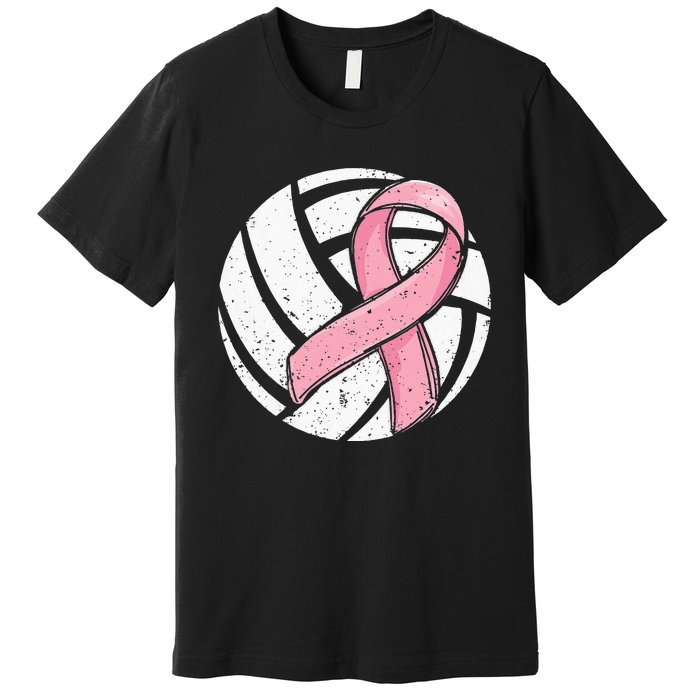 Volleyball Pink Ribbon Breast Cancer Awareness Sport Lover Premium T-Shirt