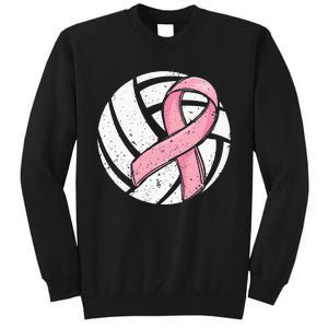 Volleyball Pink Ribbon Breast Cancer Awareness Sport Lover Tall Sweatshirt