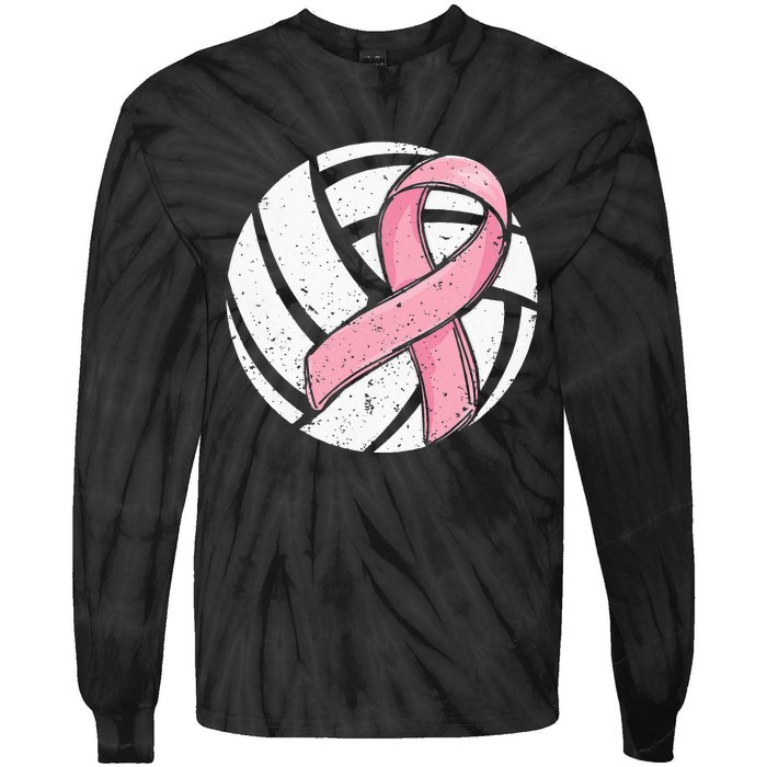 Volleyball Pink Ribbon Breast Cancer Awareness Sport Lover Tie-Dye Long Sleeve Shirt