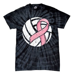 Volleyball Pink Ribbon Breast Cancer Awareness Sport Lover Tie-Dye T-Shirt