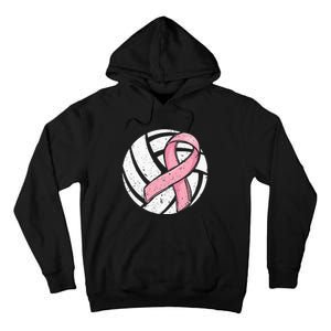 Volleyball Pink Ribbon Breast Cancer Awareness Sport Lover Tall Hoodie