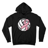 Volleyball Pink Ribbon Breast Cancer Awareness Sport Lover Tall Hoodie