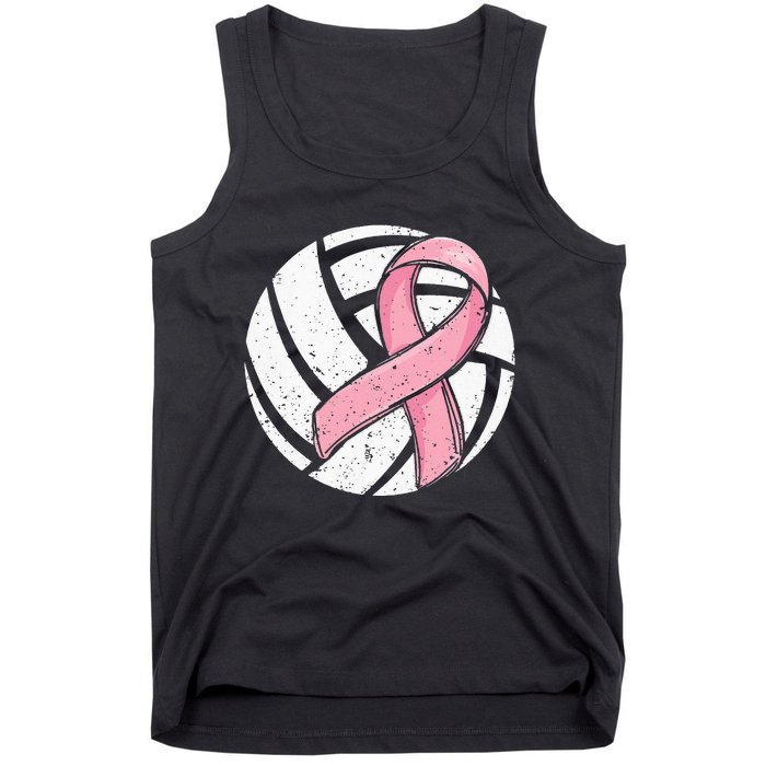 Volleyball Pink Ribbon Breast Cancer Awareness Sport Lover Tank Top