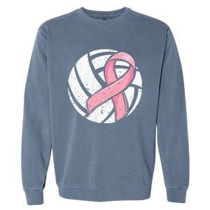 Volleyball Pink Ribbon Breast Cancer Awareness Sport Lover Garment-Dyed Sweatshirt