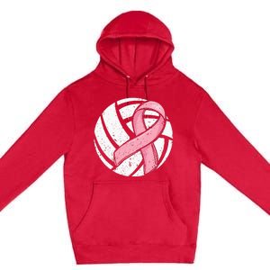 Volleyball Pink Ribbon Breast Cancer Awareness Sport Lover Premium Pullover Hoodie