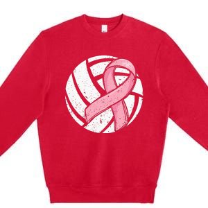 Volleyball Pink Ribbon Breast Cancer Awareness Sport Lover Premium Crewneck Sweatshirt