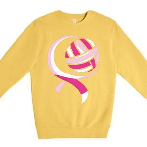 Volleyball Pink Ribbon Cool Breast Cancer Awareness Gifts Premium Crewneck Sweatshirt