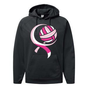 Volleyball Pink Ribbon Cool Breast Cancer Awareness Gifts Performance Fleece Hoodie