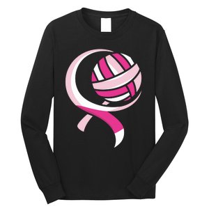 Volleyball Pink Ribbon Cool Breast Cancer Awareness Gifts Long Sleeve Shirt