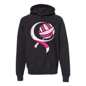 Volleyball Pink Ribbon Cool Breast Cancer Awareness Gifts Premium Hoodie