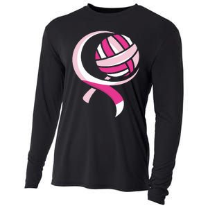 Volleyball Pink Ribbon Cool Breast Cancer Awareness Gifts Cooling Performance Long Sleeve Crew