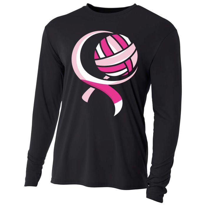 Volleyball Pink Ribbon Cool Breast Cancer Awareness Gifts Cooling Performance Long Sleeve Crew