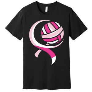 Volleyball Pink Ribbon Cool Breast Cancer Awareness Gifts Premium T-Shirt