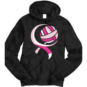 Volleyball Pink Ribbon Cool Breast Cancer Awareness Gifts Tie Dye Hoodie