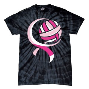 Volleyball Pink Ribbon Cool Breast Cancer Awareness Gifts Tie-Dye T-Shirt