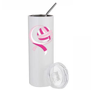 Volleyball Pink Ribbon Cool Breast Cancer Awareness Gifts Stainless Steel Tumbler