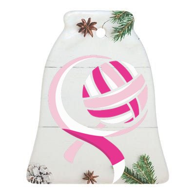 Volleyball Pink Ribbon Cool Breast Cancer Awareness Gifts Ceramic Bell Ornament