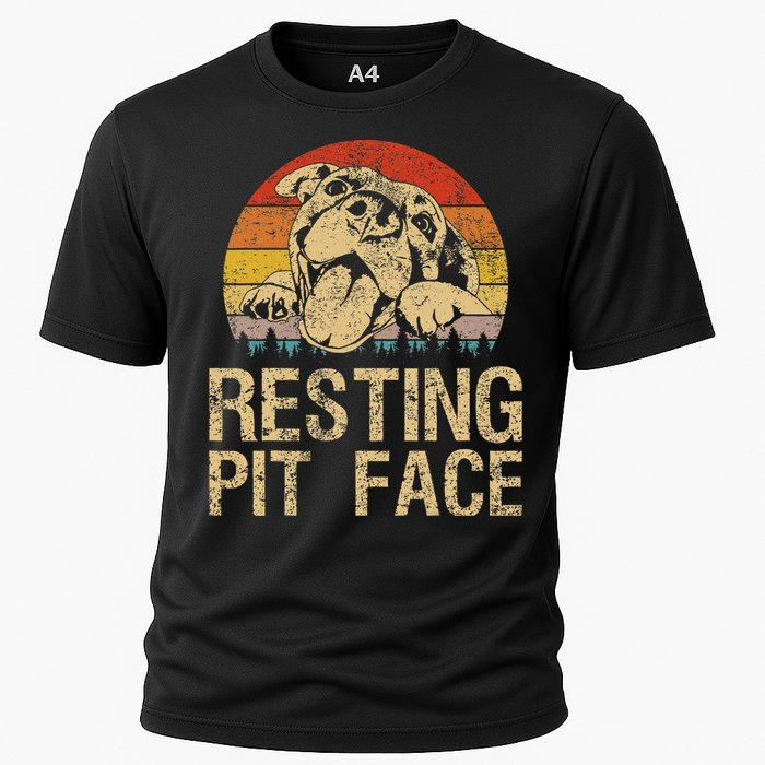 Vintage Pitbull Resting Pit Face  Funny Pitbull Lovers  Cooling Performance Crew T-Shirt