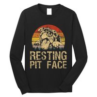 Vintage Pitbull Resting Pit Face  Funny Pitbull Lovers  Long Sleeve Shirt