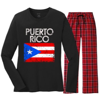 Vintage Puerto Rico Puerto Rican Flag Pride Gift Women's Long Sleeve Flannel Pajama Set 